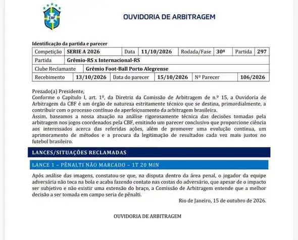 Gaciba dispara contra a CBF após polêmica de arbitragem no Gre-Nal 2 Leonardo Gaciba, consultor de arbitragem do Grêmio, criticou a orientação da CBF após o pênalti não marcado em Diego Caito no Gre-Nal 455.